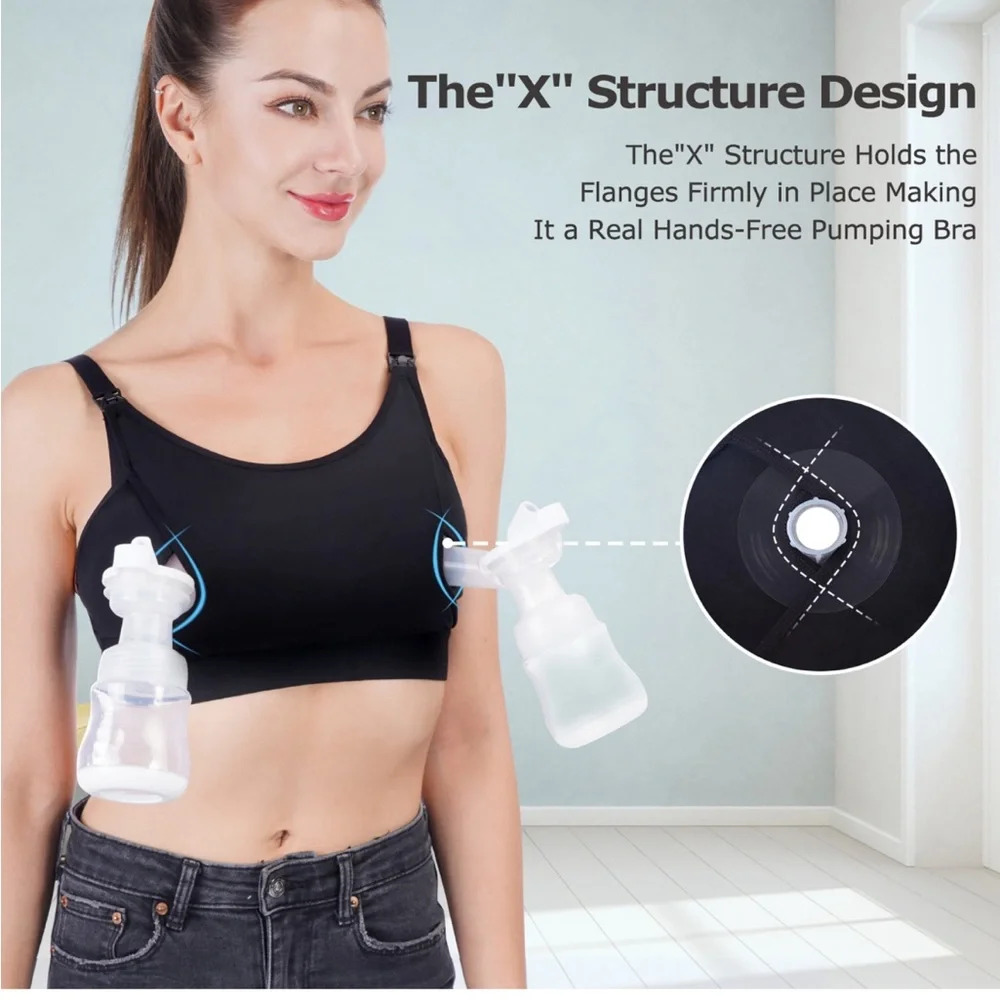 Sz M(38) Momcozy Hands Free Pumping Bra,breast pump compartment black nursing - Picture 2 of 12